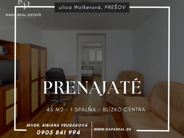 KAPA REAL ESTATE | PRENAJATÉ 2i byt , ul Wolkerova, Prešov